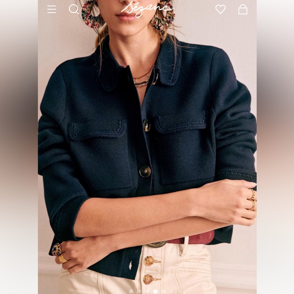 š«š¦Sezane BETTY CARDIGAN in NAVY CROCHET Women's sweater Jacket - Picture 4 of 16